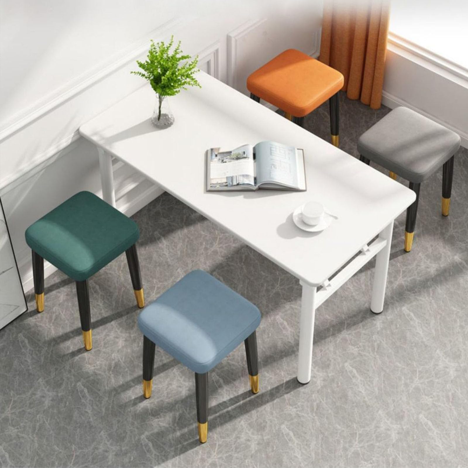 Stolik boczny Sofa, Stołek do makijażu Vanity Square Cotton Linen Metalowe nogi Multicolor 12.2x17.72in Opakowanie 2 sztuk(G)