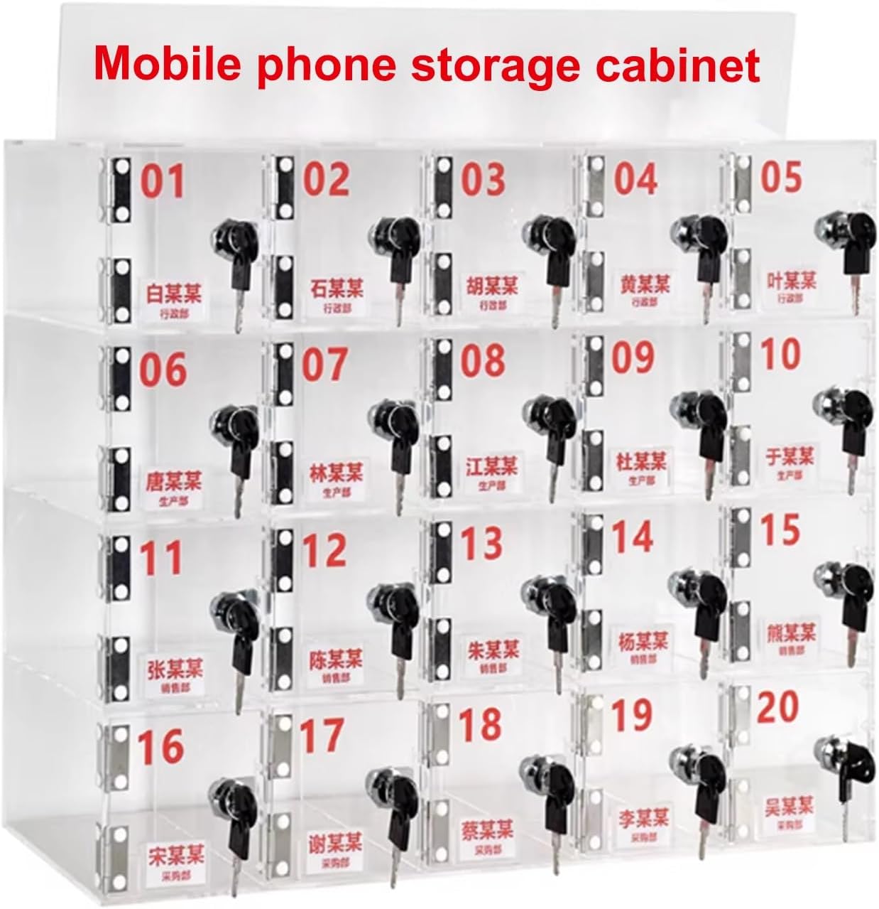 20 Slot Cell Phone Storage Box, Acrylic Clear Cell Phone Storage Cabinet, Wall Mounted with Door Locks and Keys for Office School Factory