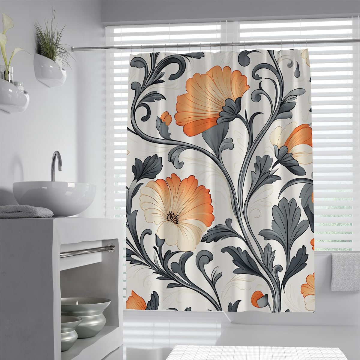OLLIAR Home Vintage Botanical Shower Curtain 180x180 Elegant Boho Gothic Floral Leaves Shower Curtains for Bathroom Whimsical Cottage Farmhouse Bathroom Accessories