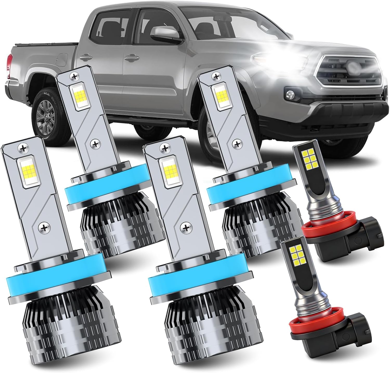 Fits for 2016-2023 Toyota Tacoma High Low Beam Fog Lights Bulbs Combo Pack, 60000LM +800% Super Brightness 6500K White Plug-and-Play Super Bright Lights Bulbs, Pack of 6