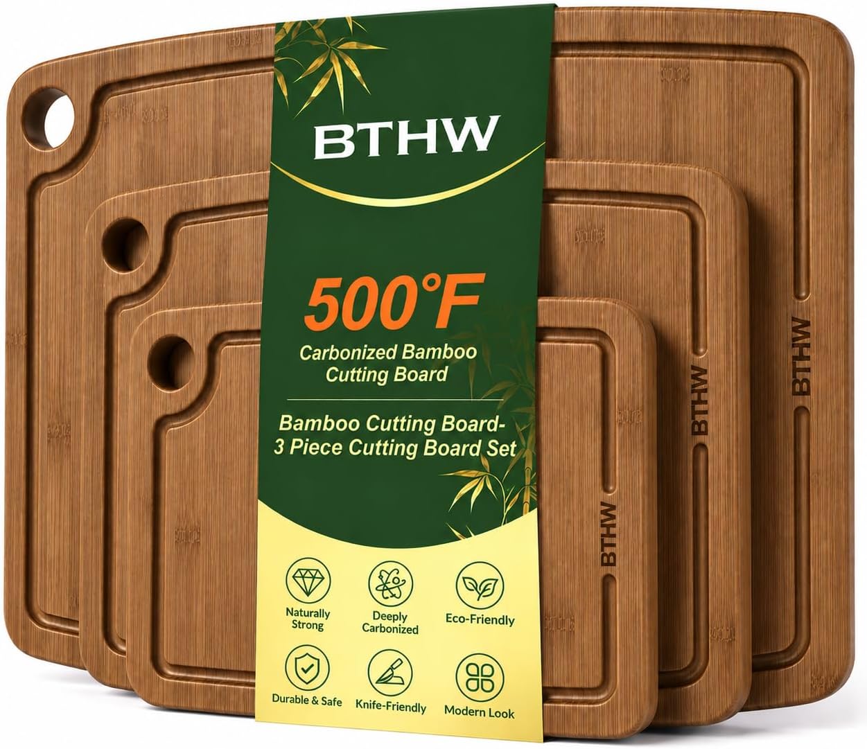 Bamboo Cutting Board 3 Piece Wood Cutting Board