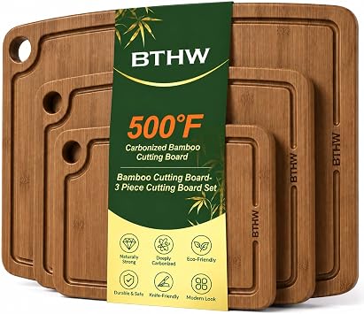 Bamboo Cutting Board 3-Piece,Wood Cutting Board Set for Kitchen