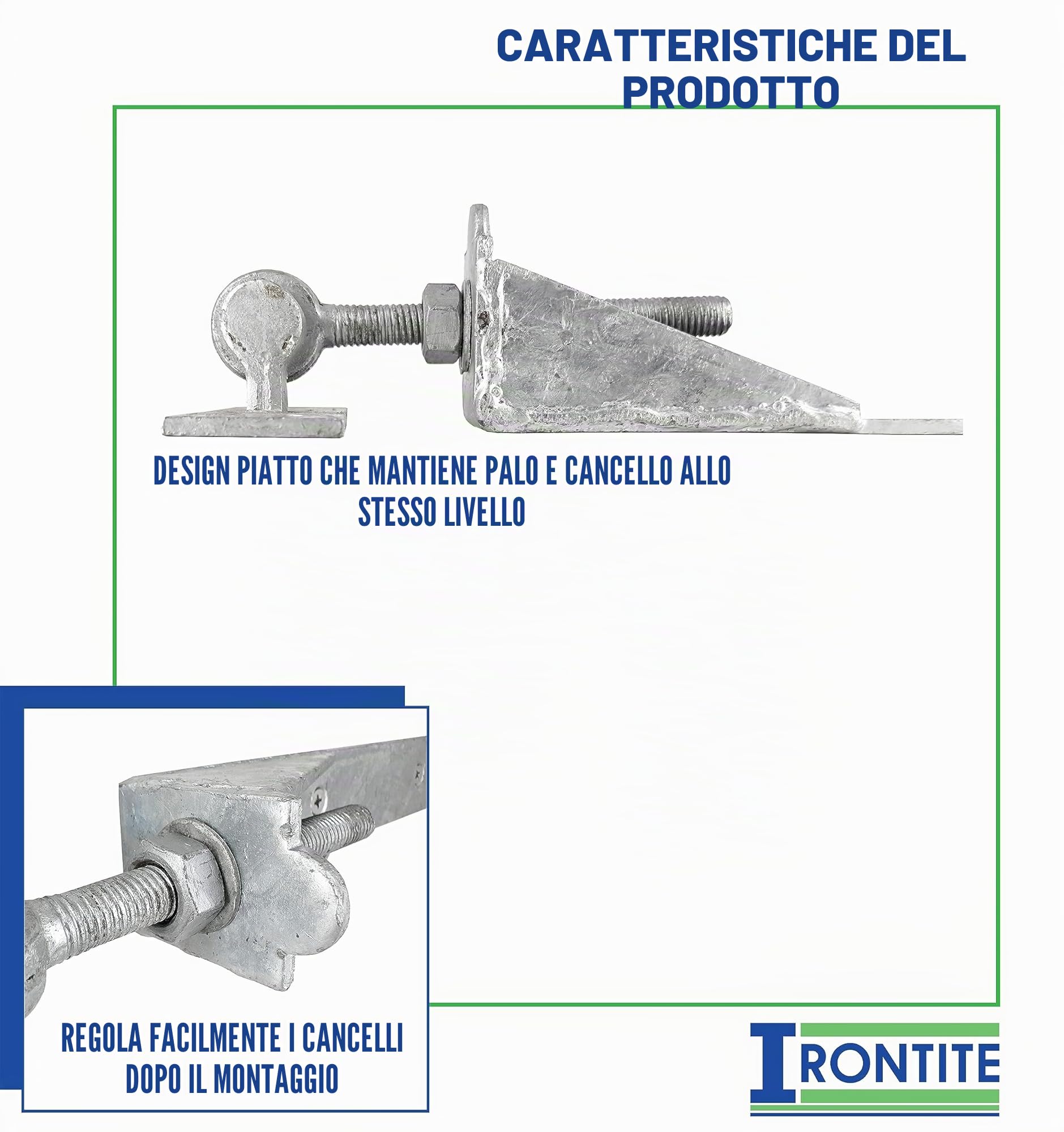 IRONTITE® Cerniere regolabili per cancelli in legno, resistenti, 250 mm, gancio e fascia per cancelli in legno, cerniere zincate a gancio e fascia con fissaggi inclusi. (zincate)