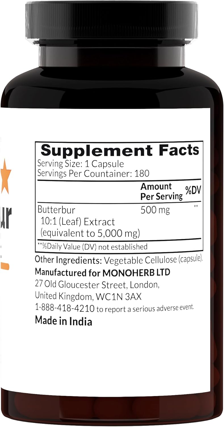 MONOHERB Butterbur Extract 500 mg - 180 Capsules - Image 2