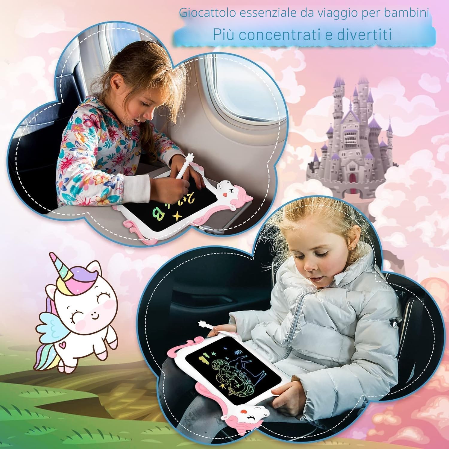 Unicorno Bambina Regalo Tavoletta Grafica - LCD Lavagna per Bambini 10 Pollice, Idee Regalo Bambina Giochi Bambini 3 4 5 6 7 + Anno Lavagnetta Tablet per Disegnare Gioco Giocattoli Idee Regali Natale