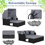 Tangkula Patio Rattan Daybed with Retractable Canopy, Outdoor Wicker Sunbed Lounger with 2 Foldable Side Tables, Thick Seat & Back Cushions, Outside Double Daybed for Garden, Backyard, Porch (Grey)