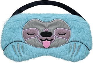 Eye Mask for Sleeping, Ynaize Cute Cartoon Sloth Eye Mask Soft Fluffy Plush Blindfold Animal Blackout Novelty Sleep Eye Shade Cover for Girls Boys Women Men, Night Nap Travel,Blue