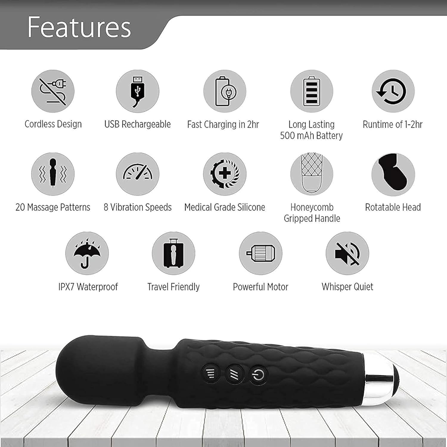 Cordless Full Body Massager Machine for Pain Relief, Handheld Back Massage Machine with Medical Grade Silicone, Fast Charging, 8 Speeds, 20 Modes (Black & Purple) (Pack of 2) Cordless Full Body Massager Machine for Pain Relief, Handheld Back Massage Machine with Medical Grade Silicone, Fast Charging, 8 Speeds, 20 Modes (Black & Purple) (Pack of 2)
