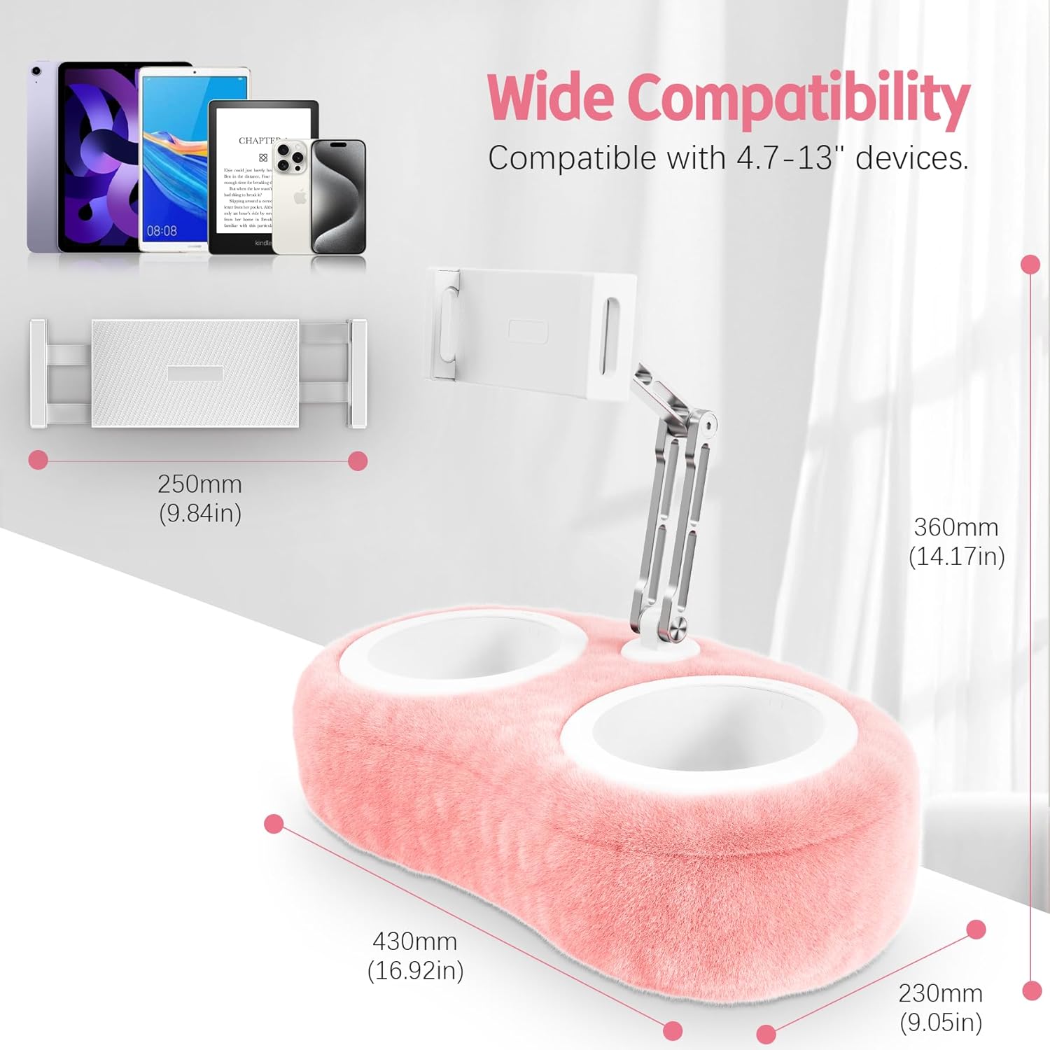 CreaDream Tablet Kindle Stand Pillow 2025 Upgrade, Adjustable iPad Pillow Stand Holder with 2 Snack Bowls for Lap Bed Sofa Chair, Compatible with 4.7"-13" Tablet, iPad, iPhone, Kindle