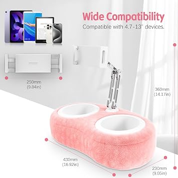 CreaDream Tablet Kindle Stand Pillow 2025 Upgrade, Adjustable iPad Pillow Stand Holder with 2 Snack Bowls for Lap Bed Sofa Chair, Compatible with 4.7-13 Tablet, iPad, iPhone, Kindle