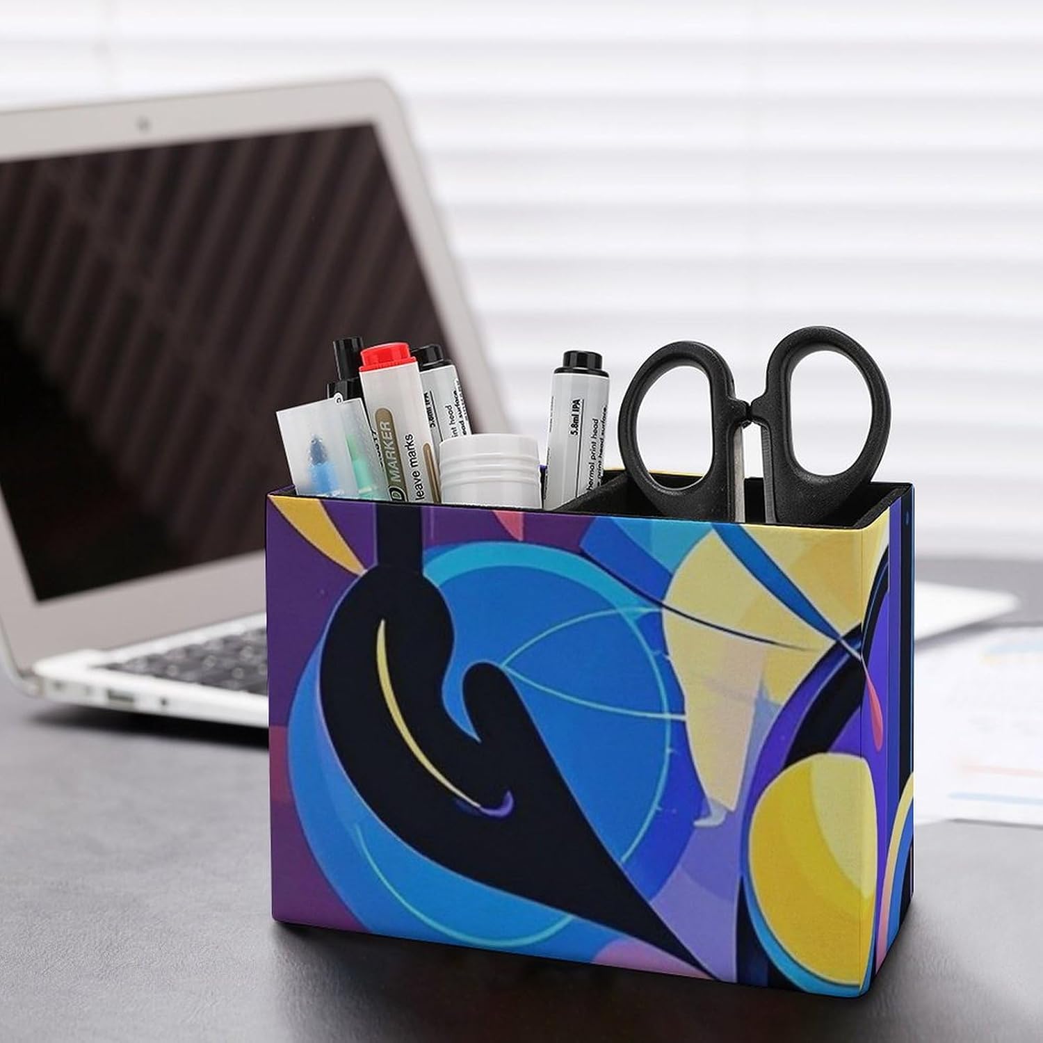 Leather Pen Holder for Desk Organizer Abstract Music Themed Pencil Holder 2 Slots Cute Pencil Cup Decorative Makeup Brush Holder Cup Office Pen Cup Desk Accessories Pen Organizer image 5