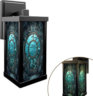 Outdoor Wall Lights Teal Blue Glass Submarine Observatory Artistic Exterior Waterproof Wall Mount Sconce 13" Porch Light Outdoor E26 Base Lamp with Bulb Front Door Lighting