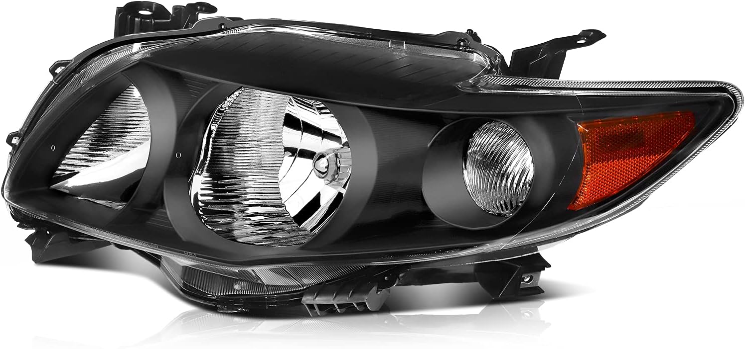 ASAPE Headlight Assembly - 2009-2010 for Toyota Corolla Headlight Assembly for Toyota Corolla Base/CE/LE/XLE/XRE 2009 2010 Auto Headlamp Replacement Driver and Passenger Side Black Housing