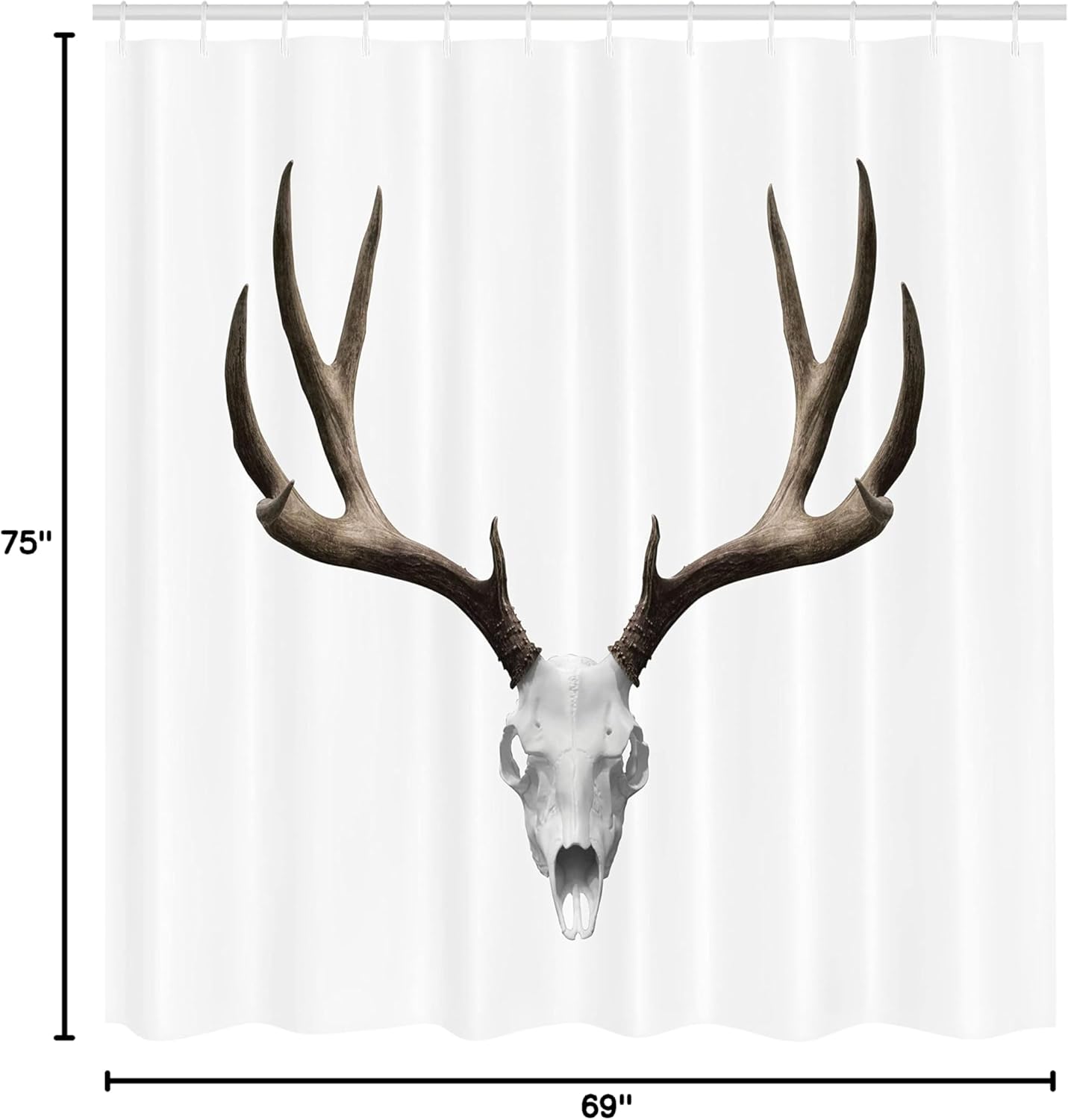 Ambesonne Antlers Shower Curtain, Deer Skull Skeleton Head Bone Halloween Weathered Hunter Theme Motif, Cloth Fabric Bathroom Decor Set with Hooks, 69" W x 75" L, Taupe Grey