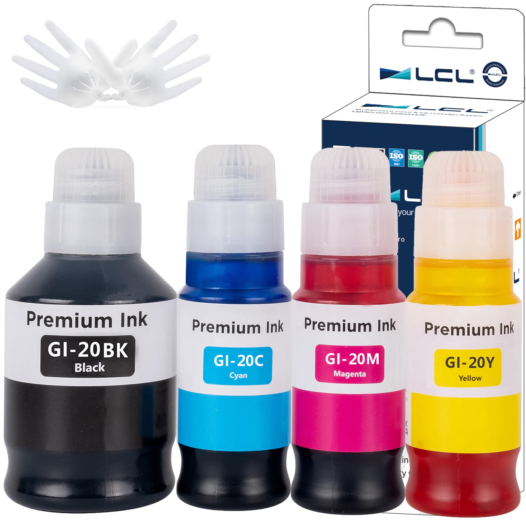 LCL GI-20 GI20 Ink Bottles Replacement for Canon 20 GI20 GI-20 Ink Refill Bottles Compatible with Canon PIXMA G5020 G6020 G7020 Printer (4-Pack,Black