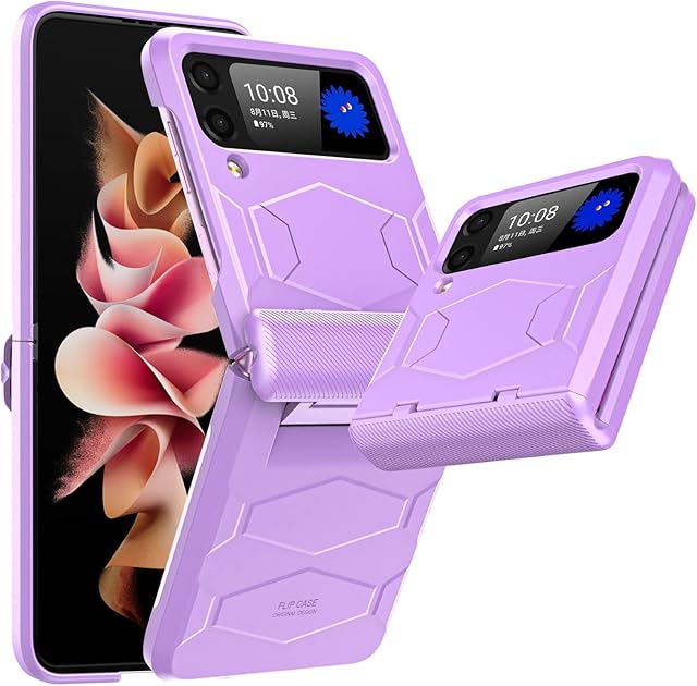 Vizvera for Samsung Galaxy Z Flip 3 Case 2021, Hinge Full Protective (TPU+PC) Cover Armor Shockproof Non-Slip Case Compatible with Samsung Galaxy Z Flip 3 5G (Puple) Purple