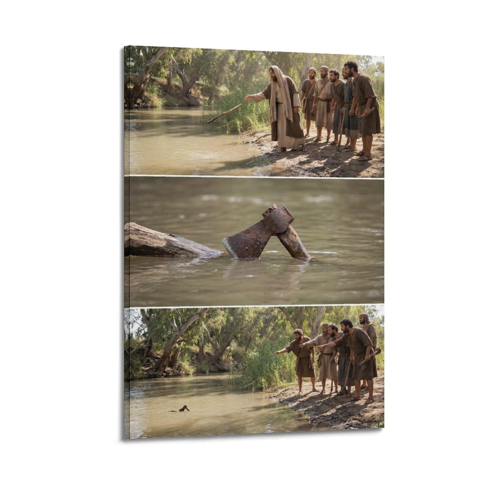 OKNGB Bible Religious Poster Miracle of Elisha at Jordan River Decorative Painting Canvas Art Picture 20x30inch(50x75cm)