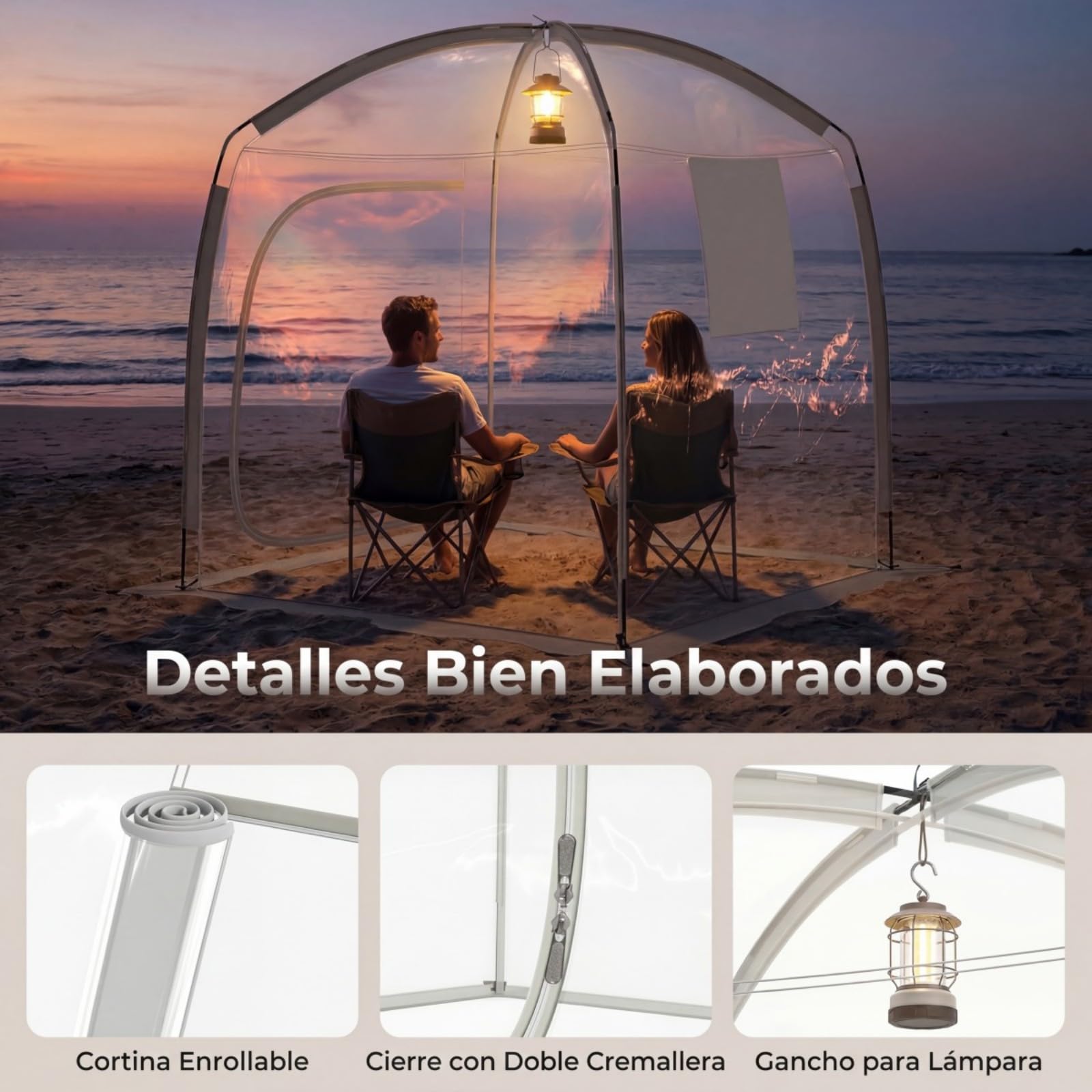 COSTWAY Tienda de Campaña Deportiva 2-4 Personas 215x215 CM Carpa Burbujas Transparente