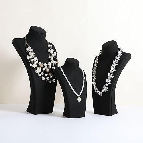 Miniatura 2 de GemeShou Soporte de almacenamiento de collar negro para vender, organizador de soporte de collar de terciopelo, soportes de exhibición de busto de