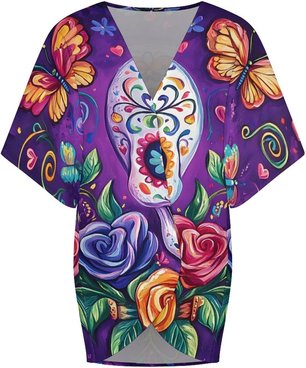 Butterfly Skull Women's Open Front Cardigan Short Sleeves Jacket Lightweight Sweaters Tops