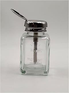 4 Oz/ 120 ml Glass Pump Dispenser Bottle for Nail Polish Makeup Remover Alcohol Clear Empty Refillable Push Down Press Container with Metal Core, Flip, 1 Pack