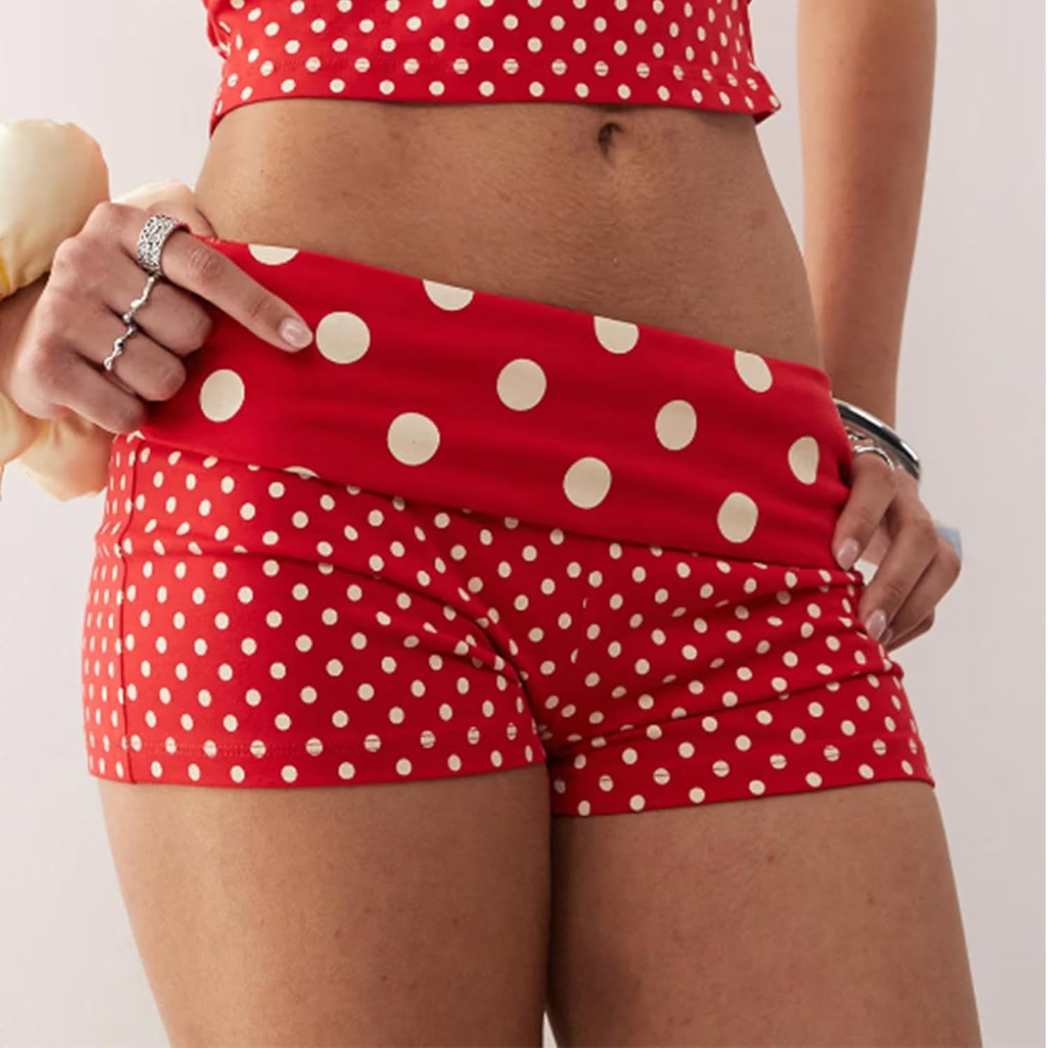 Women Polka Dot Shorts Y2k Low Waist Foldover Micro Shorts Cute Print Pajama Bottoms Going Out Mini Shorts - Image 2