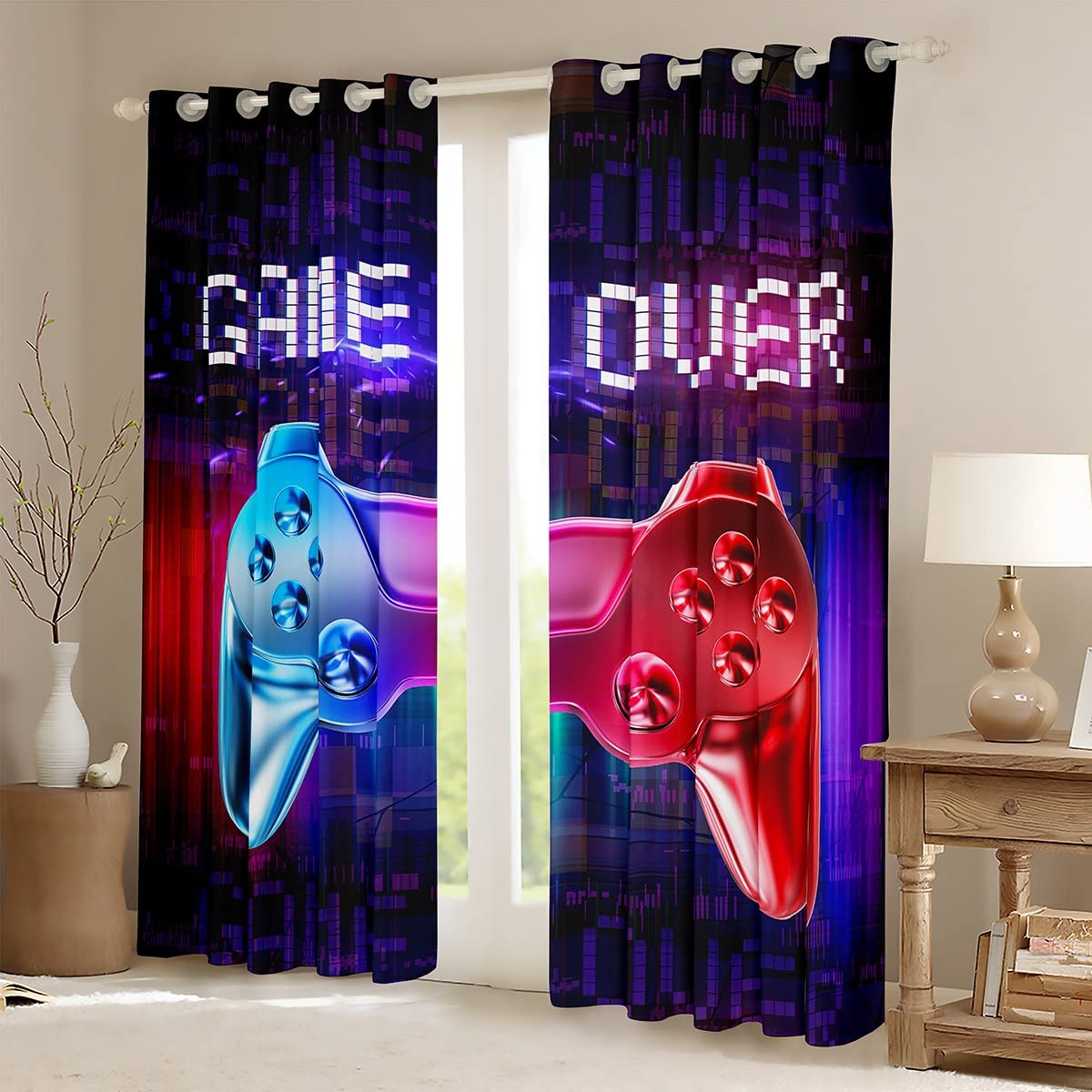 Cortinas de ventana de videojuegos, cortinas opacas para dormitorio