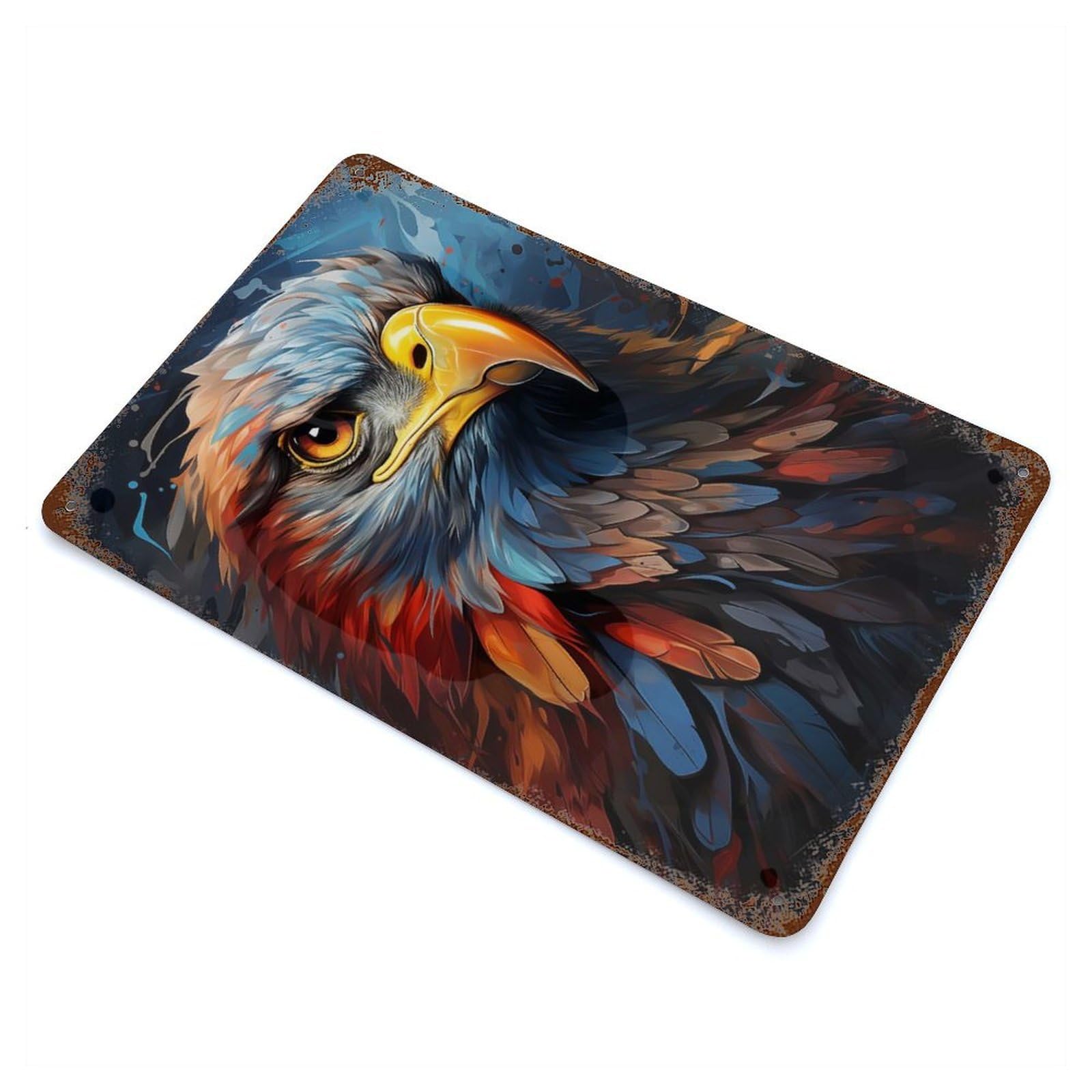 Rustic Tin Plaque Majestic Eagle Portret 11.8"x7.9", Vintage Wall Decor for Pub, Kitchen And Man Cave Decor