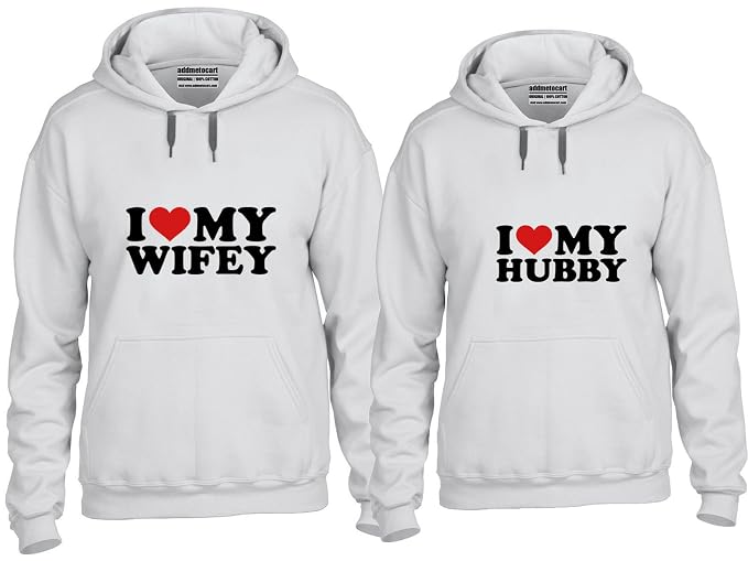 Wifey-Hubby White Hoodie Sweatshirt 