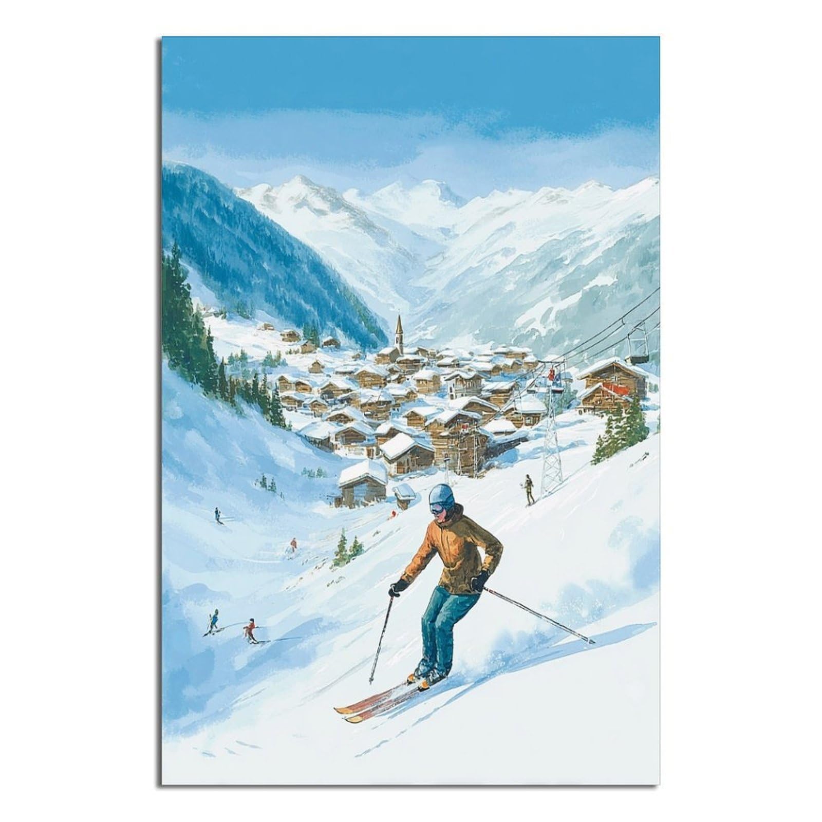 Livigno Italy Ski Poster 20x30inch(50x75cm) Vintage Watercolor Canvas Art