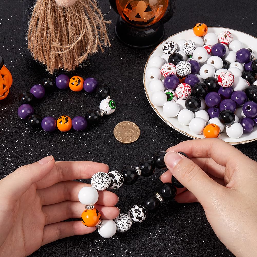 210 pz. Perline di Legno di Halloween Perline di Legno Natalizie Rotonde Perline Distanziatrici Ghirlanda Ornamenti Pendenti con Corda di Iuta per Creazione di Gioielli Forniture Fai Da Te Co