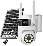 Dual Lens Solar Security Cameras Wireless Outdoor: 2MP+2MP AOV 24/7 Continuous Recording Solar Powered Security Camera Wireless, 2.4G/ 5G WiFi6 Camera with SD Card, Color Night Vision, 2-Way Talk