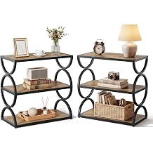 Tribesigns Nightstands Set of 2, 3-Tier Bedside Table Set with Storage Shelves, Industrial Night Stand Set with Unique Circular Frame, Nightstands for Bedroom, Rustic Brown