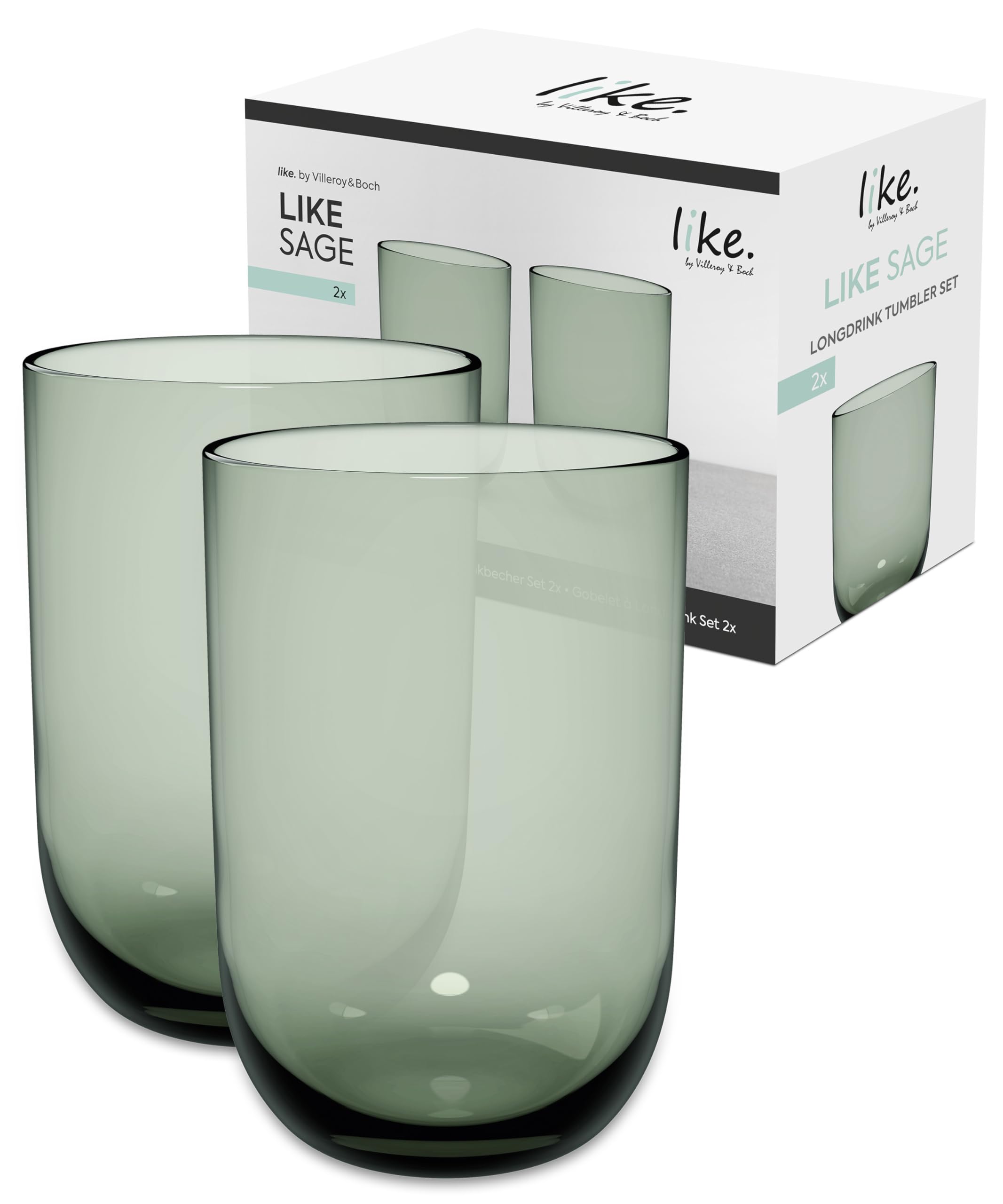 like. by Villeroy & Boch – Like Sage Long Drink Glass Set 2 pces, Coloured Glass Green, Capacity 385 ml
