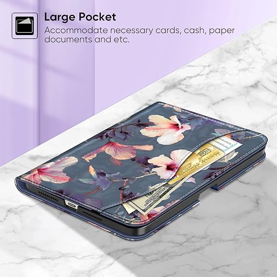 Fintie Folio Case for iPad Mini 7 (A17 Pro, 7th Generation) 2024 / iPad Mini 6 (6th Gen) 8.3 Inch, Multi-Angle Smart Stand Cover with Pencil Holder & Pocket, Auto Sleep/Wake, Hibiscus