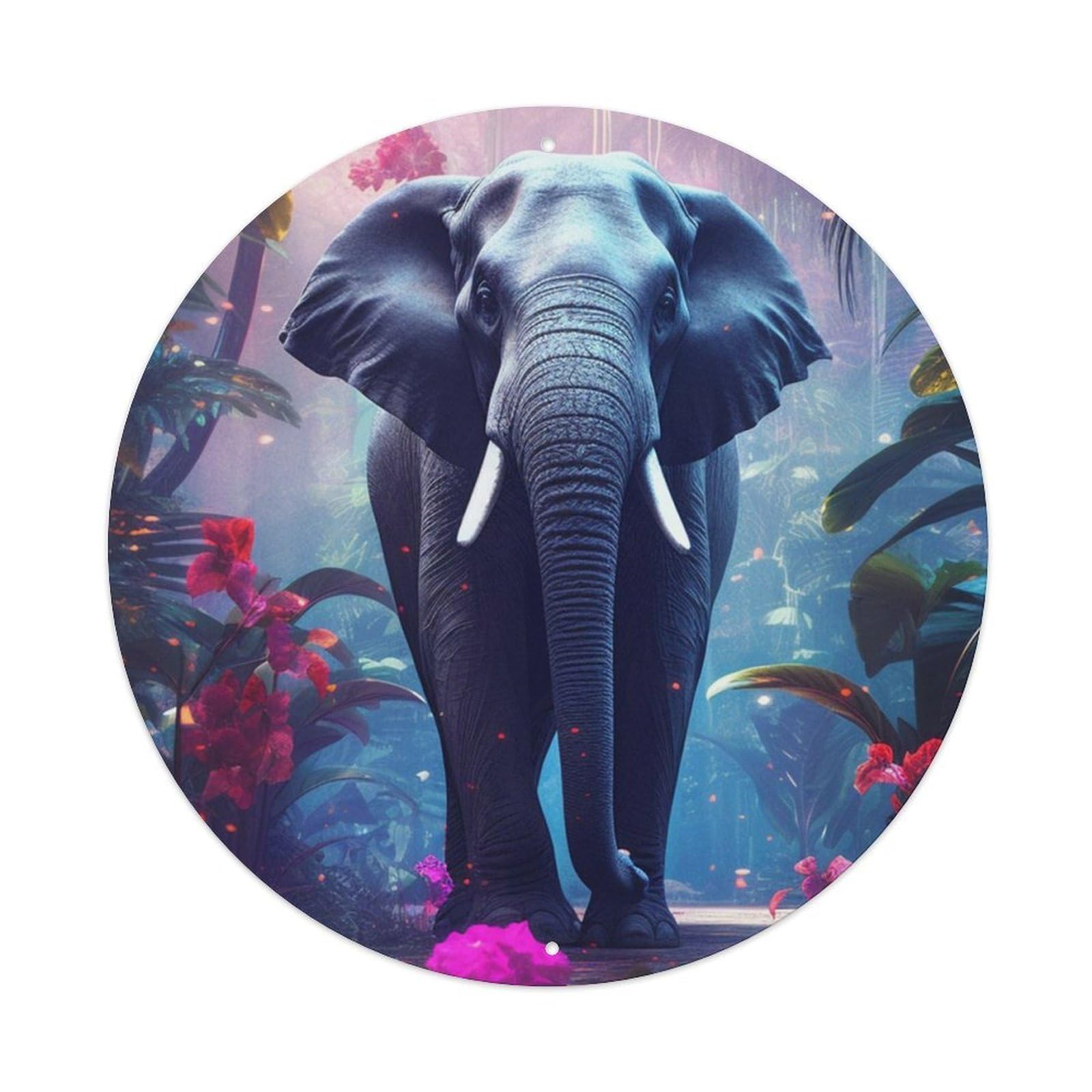 Animal Artwork Elephant in The Jungle Vintage Metal Tin Sign Plaque Wall Decor for Cafe, Club Bar, Office, Garden Metal Poster 8x8Inch