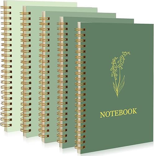 Miniatura 15 de Gueevin Paquete de 5 cuadernos en espiral, estéticos, suministros escolares A5 con rayas anchas, 160 páginas/80 hojas, lindo cuaderno para trabajo,