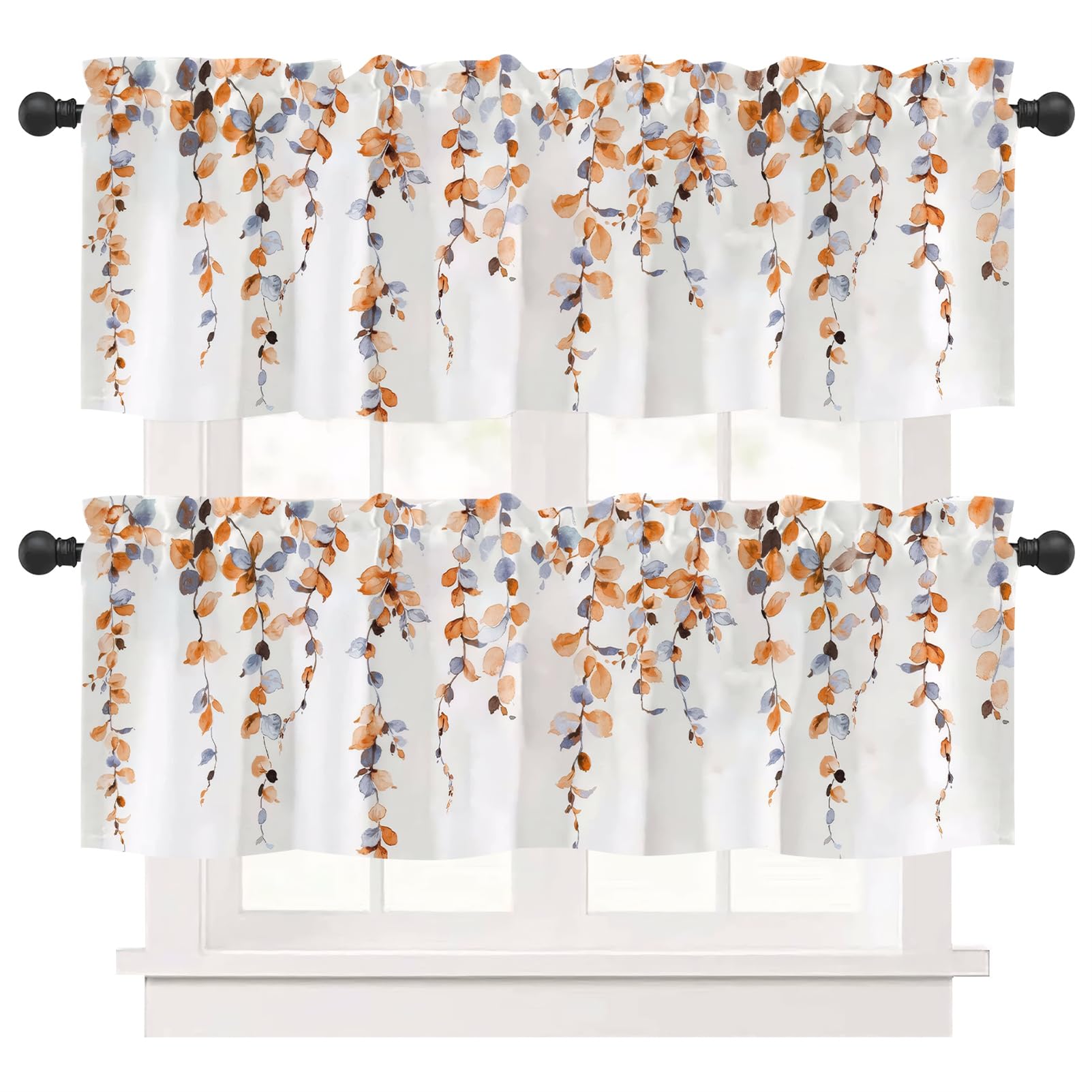 Rideaux de cuisine modernes épais décoratifs floraux orange lot de 2 pour café