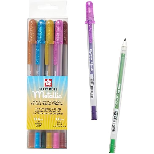 SAKURA 57369 16-Piece Gelly Roll Metallic Assorted Colors Cube Collection Gel Pen Set