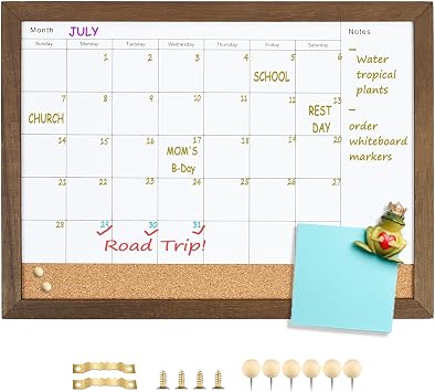 Dry Erase Calendar Whiteboard for Wal, Small Combination Dry Erase White Board & Bulletin Board, 10.5" x 14.5" Rustic Brown Framed Calendar/Cork Combo BoardZHYL-RB-2737