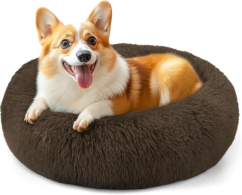 Cama Donut para Cães e Gatos Hoewina com Bordas Elevadas e Base Antiderrapante Coffee – 71,12 x 71,12 x 20,32 cm