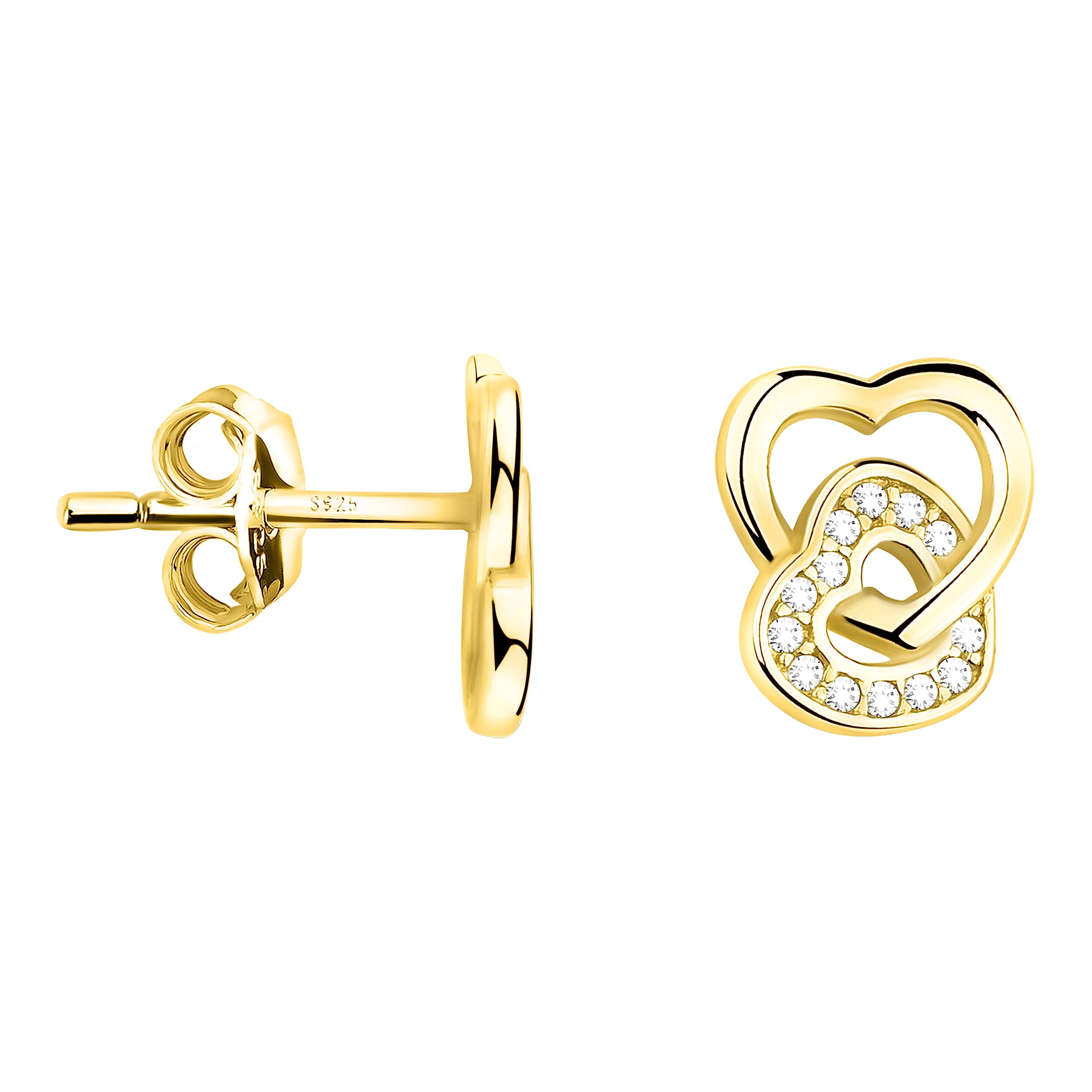 SOFIA MILANI - Damen Ohrringe 925 Silber - mit Zirkonia Steinen - Doppeltes Herz Ohrstecker