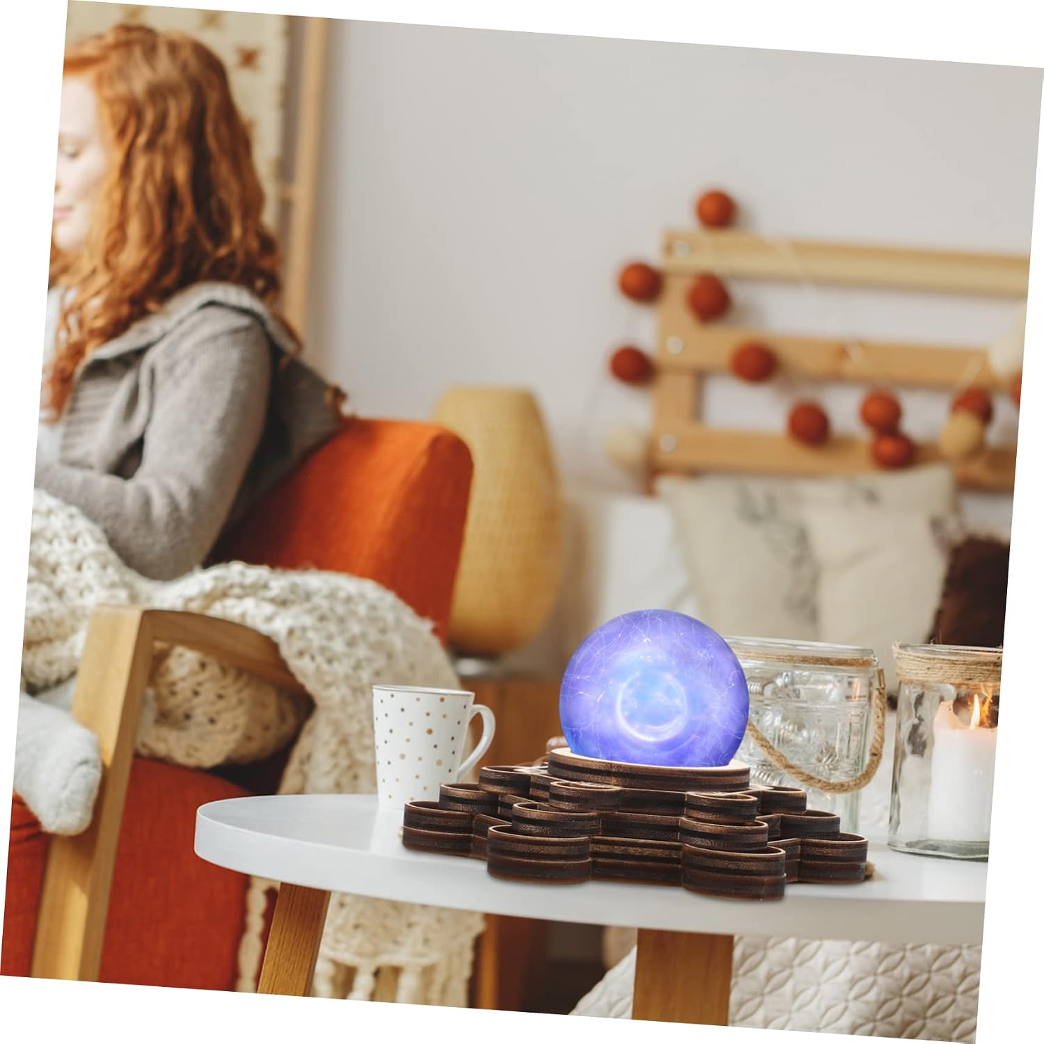 Luxshiny Wooden Lotus Crystal Ball Holder Decorative Sphere Display Stand