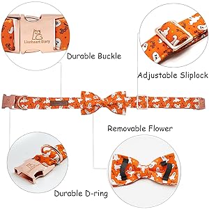Lionheart glory Halloween Dog Collars, Bowtie Dog Collar Heavy Duty Adjustable Fall Dog Collar for Medium Dogs Collar Dog Bow Female or Male Dog Collars