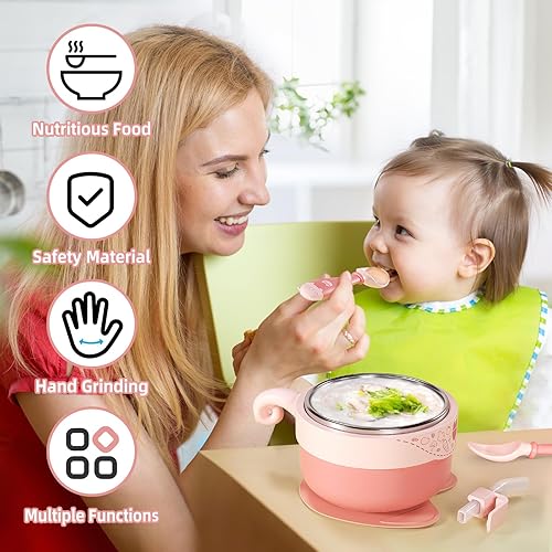 Miniatura 6 de Deejoy Juego de cuchara para niños pequeños con cuenco (rosa)