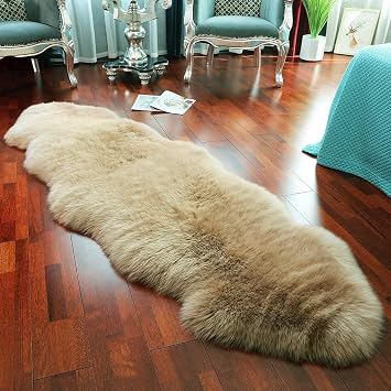 LLB Genuine Sheepskin Area Rug Wool Rug Fur Carpet Fluffy Shaggy Fur Rug for Living Room Kids Bedroom Real Sheepskin Throw Lambskin Rugs Sofa Mat Chair Seat Covers Tan, 2 x 6 ft Sheepskin