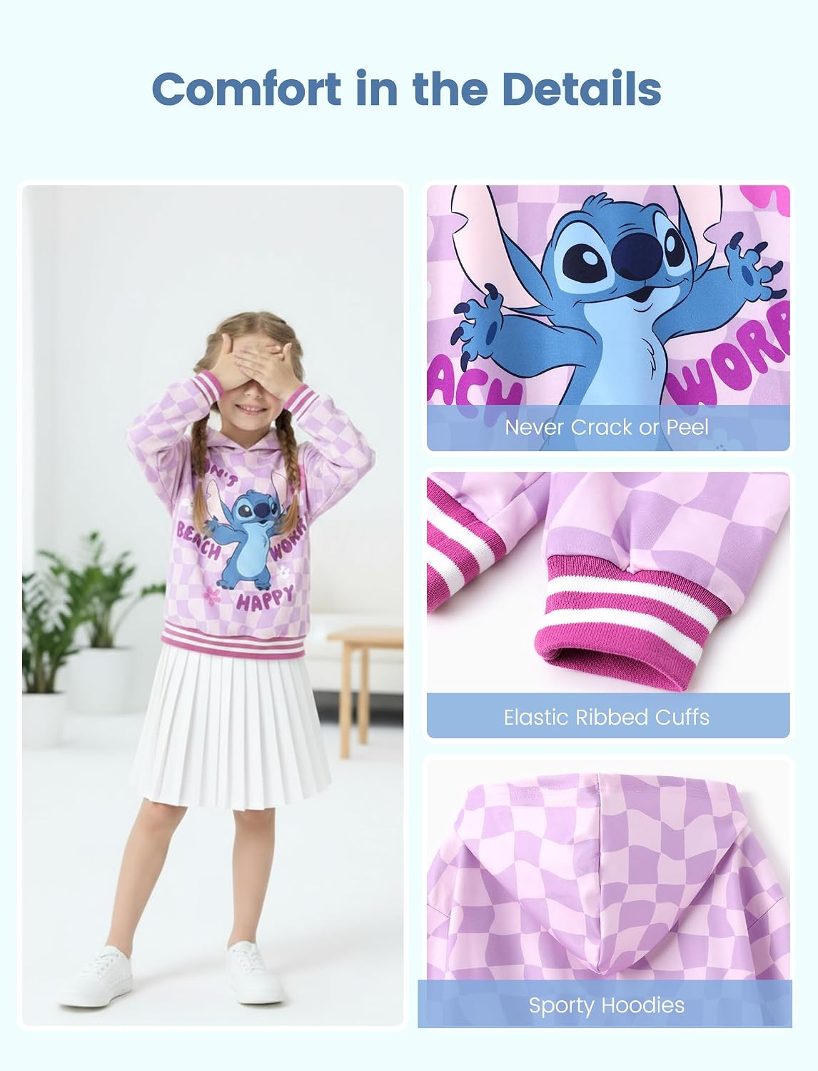 Disney Lilo & Stitch Hoodie Sweatshirt Boys/Girls Stylish Graphic Pullover Tops Kids Comfort Clothes for Birthday Gift Party Outfit 9-10 Years