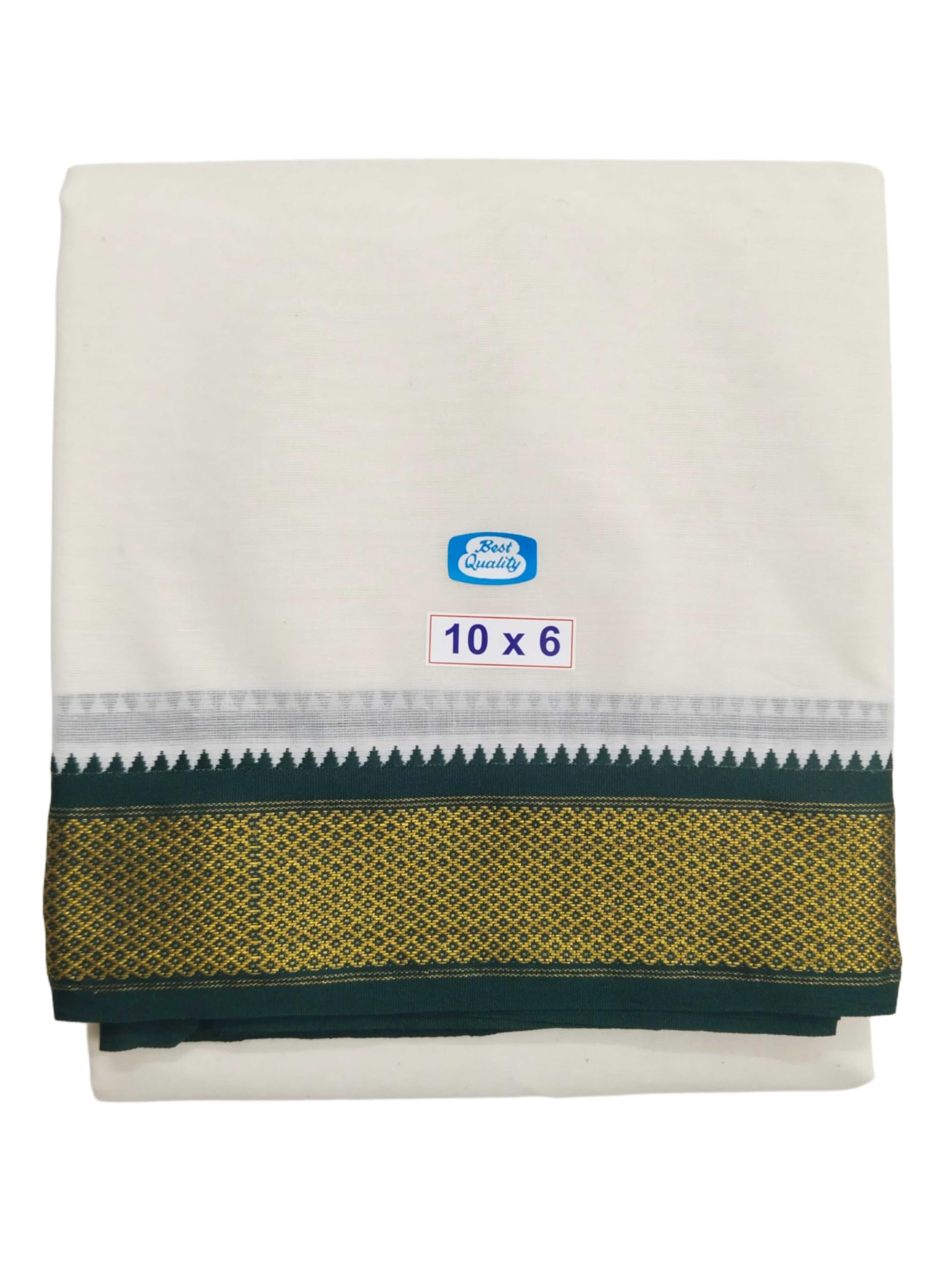 sri raajam textiles Traditional Mens Pure Cotton 5 Mayilkan Dhoti with Angavashtram, 10x6 Size, Green & Maroon-Gold Zari Border, Cream Off White Colour, 4.5 Metres Dhoti with 2.75 Metres Angavashtram,10+6 Panchakecham-picture-53