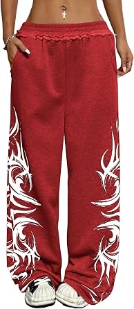 FCOOLYEET Womens Wide Leg Sweatpants Y2K Gothic Lounge Pants Drawstring Graphic Sweatpants Athletic Joggers Pants