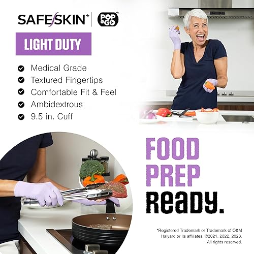 Miniatura 5 de SAFESKIN Guantes desechables de nitrilo en POP-N-GO, paquete de 50 o 200 sin polvo, para el cabello, limpieza, uso médico, manipulación de alimentos